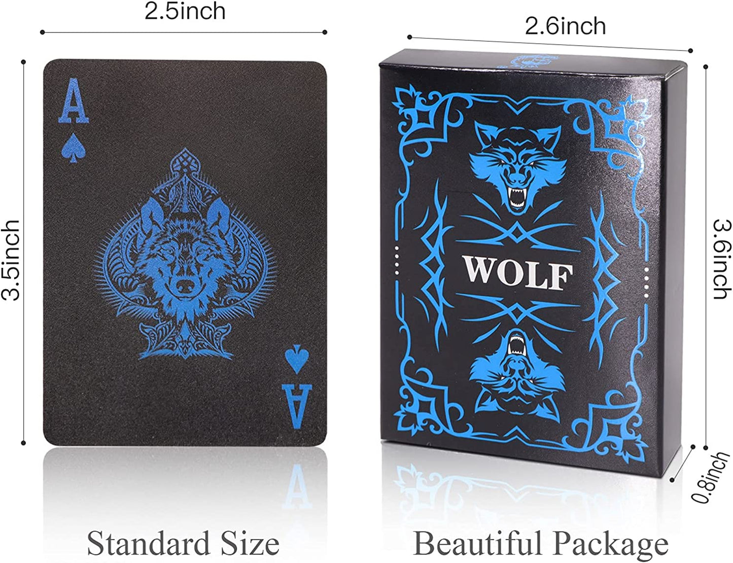 Waterproof Playing Cards, Plastic Playing Cards, Deck of Cards, Gift Poker Cards (Black Wolf)