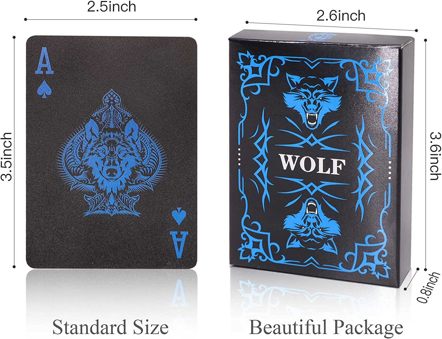 Waterproof Playing Cards, Plastic Playing Cards, Deck of Cards, Gift Poker Cards (Black Wolf)