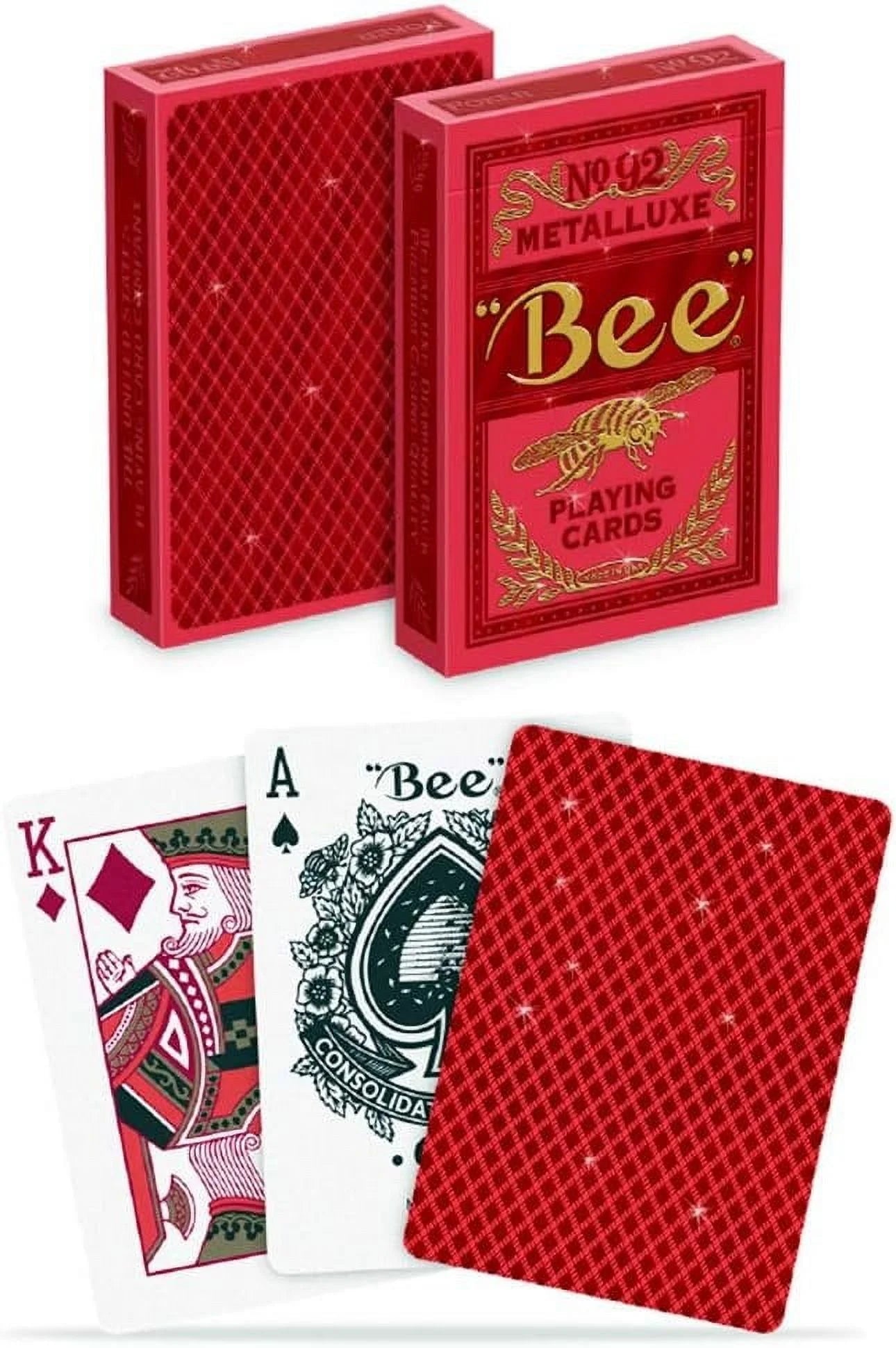 Metalluxe Premium Playing Cards - Red Foil Diamond Back, Poker Size Standard Index