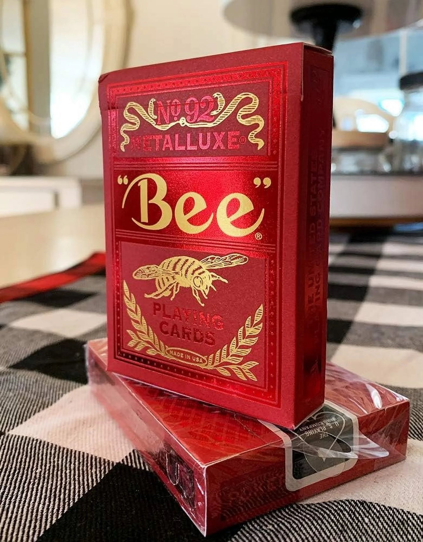Metalluxe Premium Playing Cards - Red Foil Diamond Back, Poker Size Standard Index