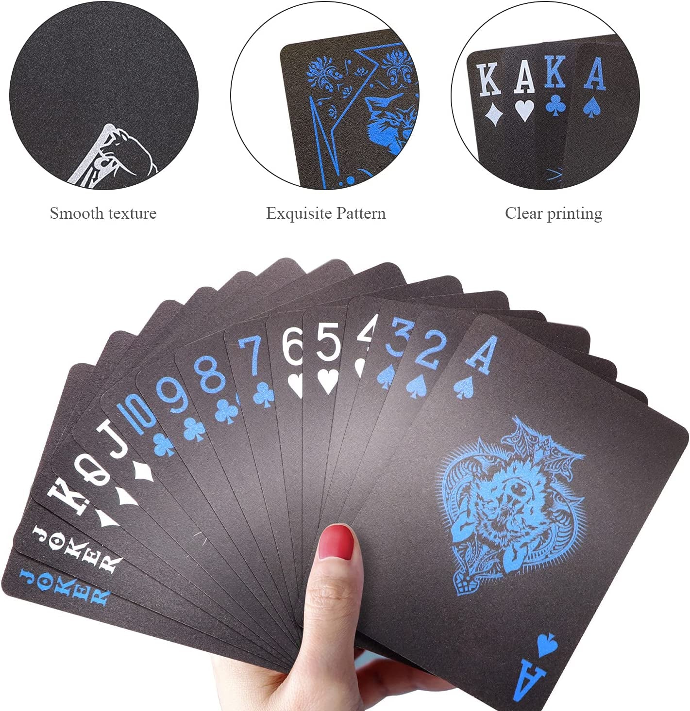 Waterproof Playing Cards, Plastic Playing Cards, Deck of Cards, Gift Poker Cards (Black Wolf)