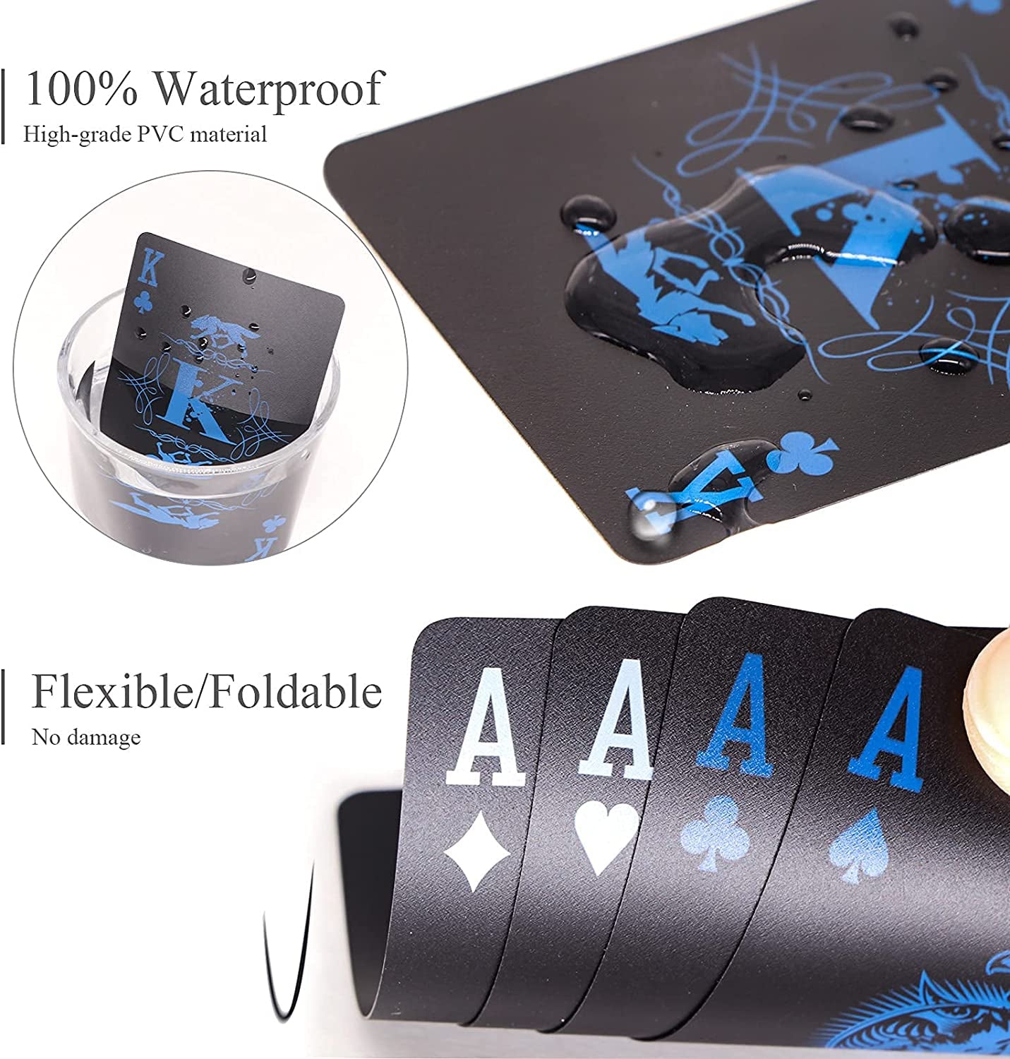 Waterproof Playing Cards, Plastic Playing Cards, Deck of Cards, Gift Poker Cards (Black Wolf)