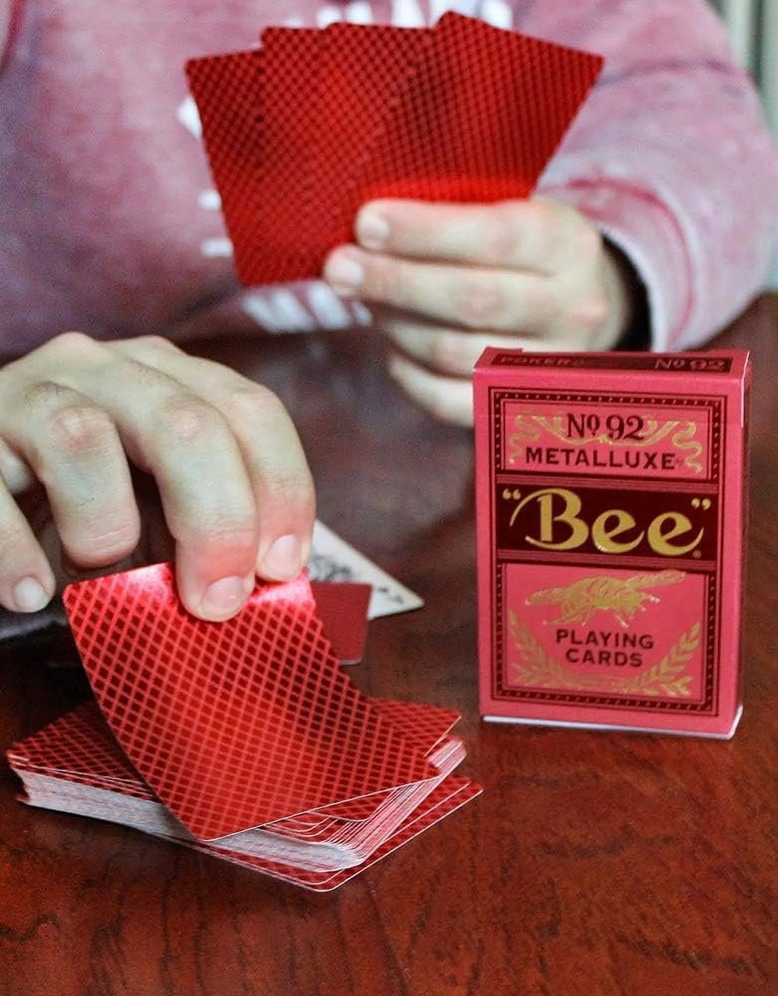 Metalluxe Premium Playing Cards - Red Foil Diamond Back, Poker Size Standard Index