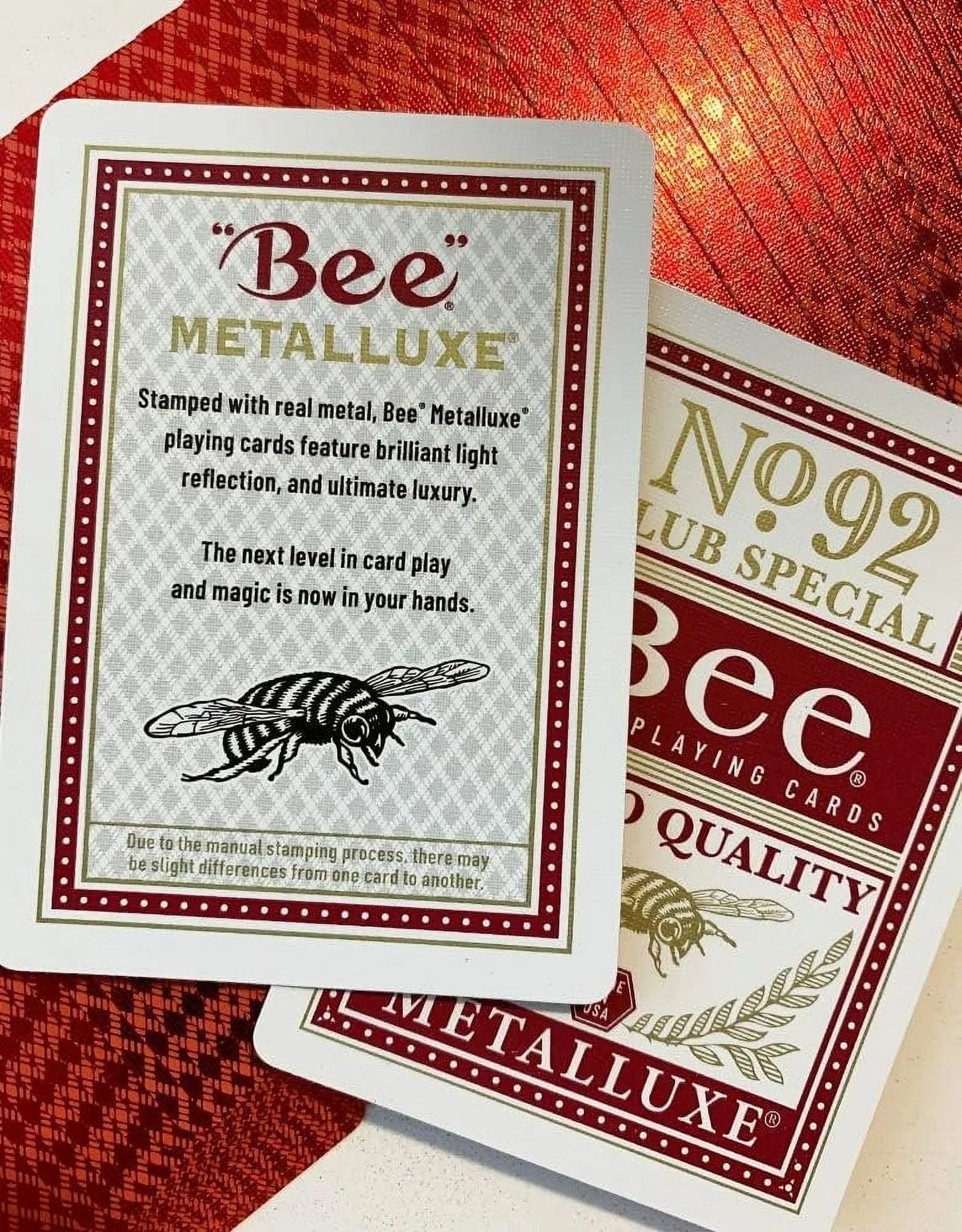 Metalluxe Premium Playing Cards - Red Foil Diamond Back, Poker Size Standard Index